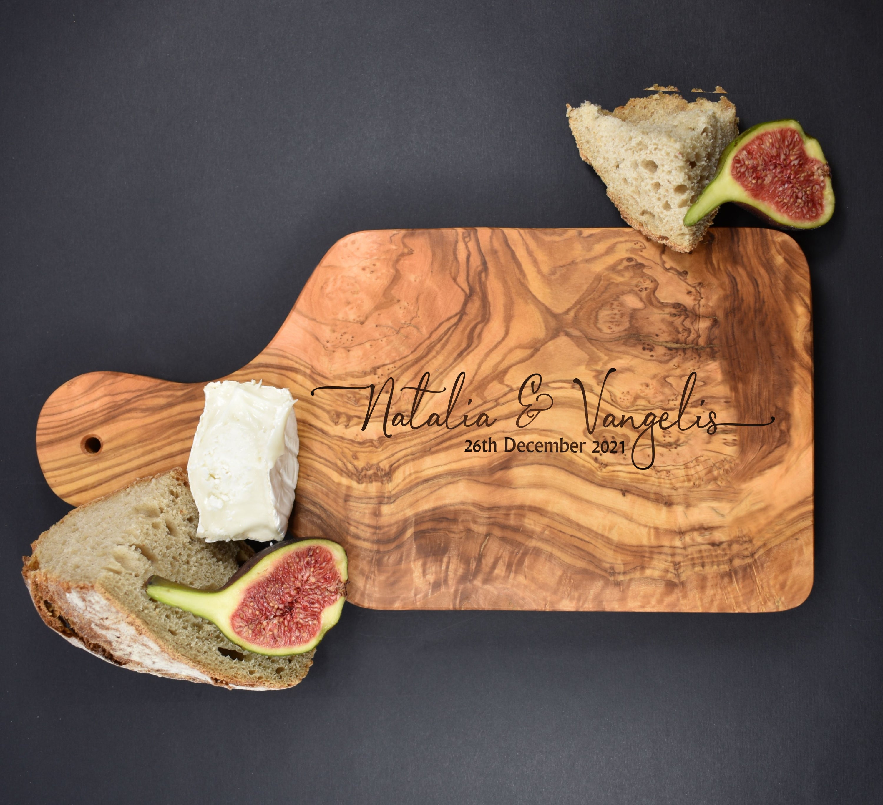 Personalised Olive Wood Chopping Board - Paddle-shaped Rustic Wooden C – Alchemy Engraving