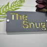 Personalised House Sign - Contemporary Perspex Home Sign with Slate Grey Foreground and Choice of Background Colour - S2