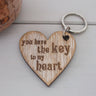 Engraved Wooden Love Heart Gift Key Ring with "You Have The Key To My Heart" engraved message with optional personalisation