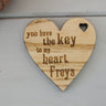Engraved Wooden Love Heart Gift Key Ring with "You Have The Key To My Heart" engraved message with optional personalisation